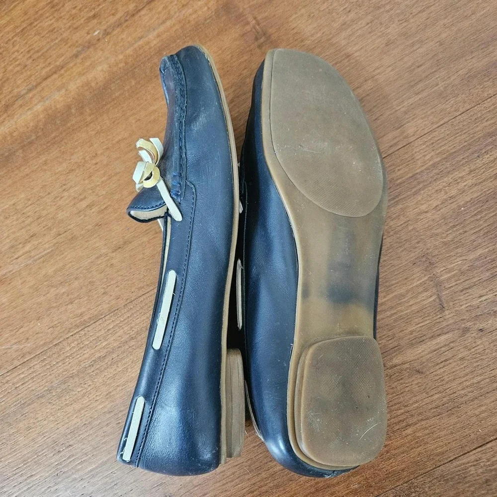 Vintage American Living Navy Blue Leather Bow Loafers Driving Shoes Womens 9.5